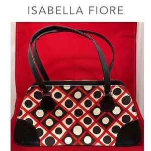 Y2K Vtg Isabella Fiore Retro Mod Handbag in Red/White/Black Geometric Dots